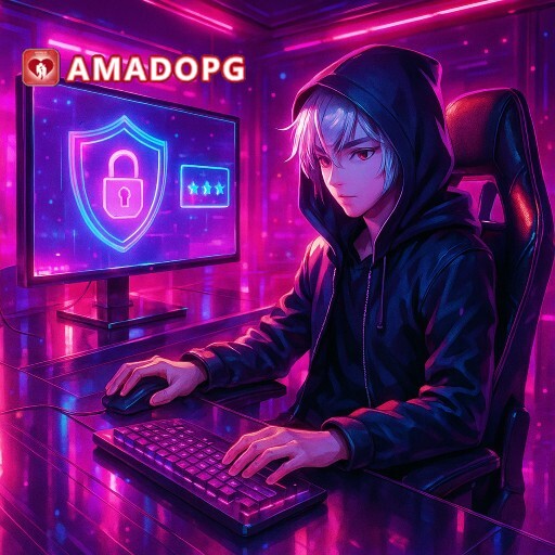 Imagem promocional da AMADOPG destacando login ágil e ambiente criptografado